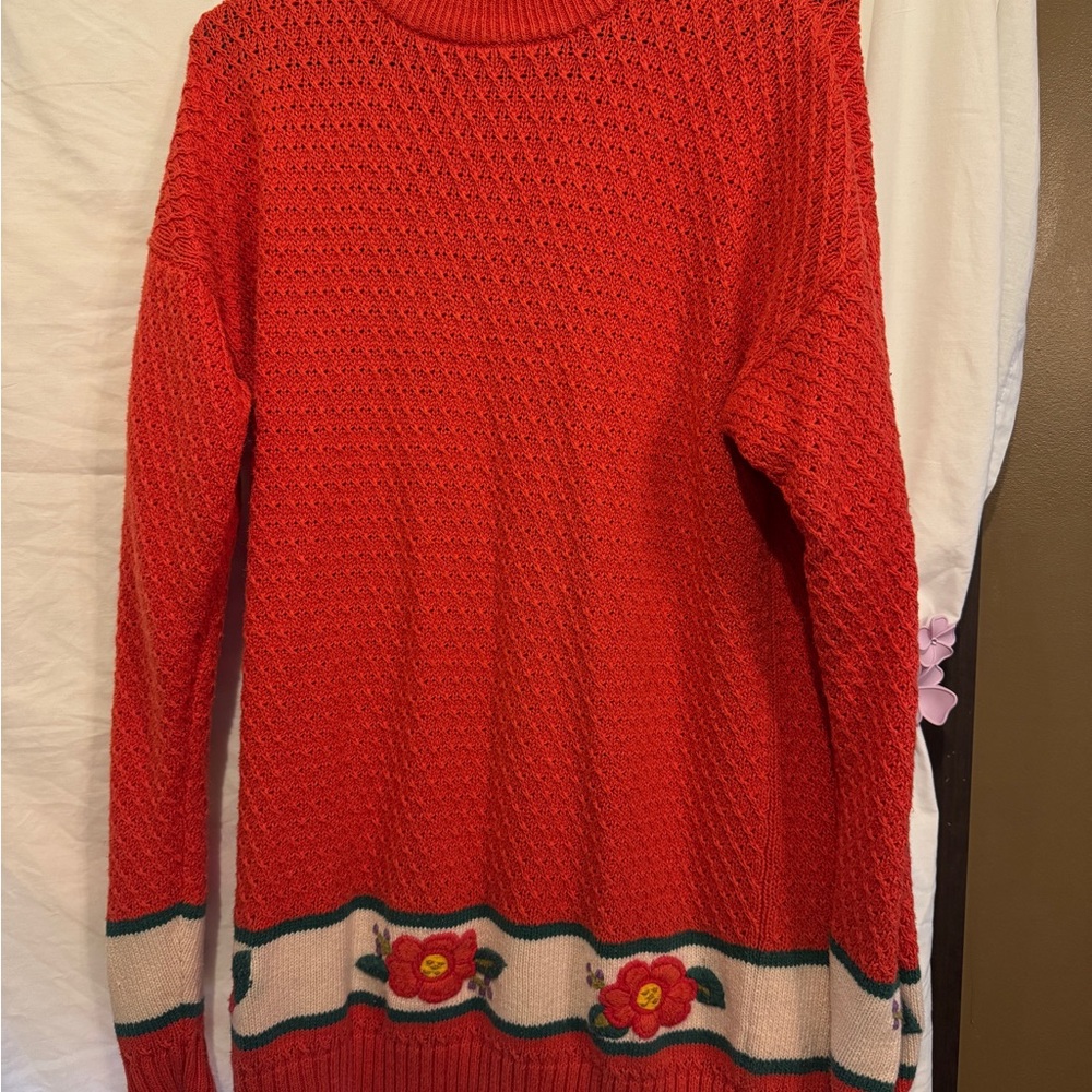 Orange Floral Knit Sweater